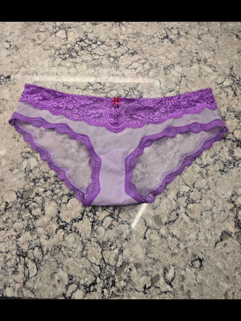 Victoria's Secret Lavender Lace Bikini Panty with Raspberry Bow